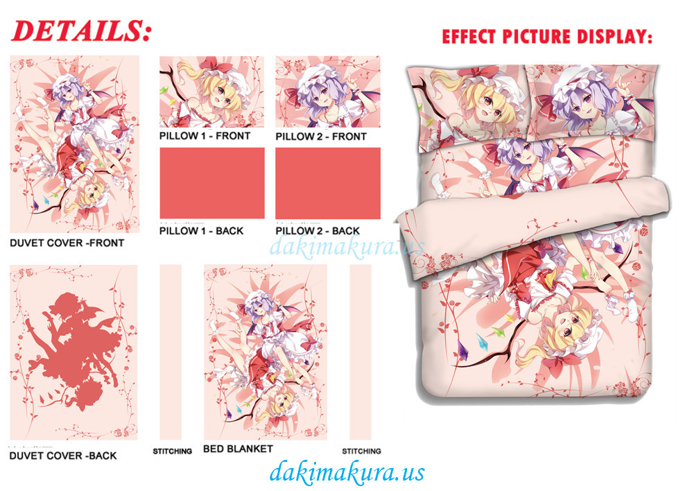 Flandre Scarlet Remilia Scarlet-Touhou Project Anime 4 Pieces Bedding Sets,Bed Sheet Duvet Cover
